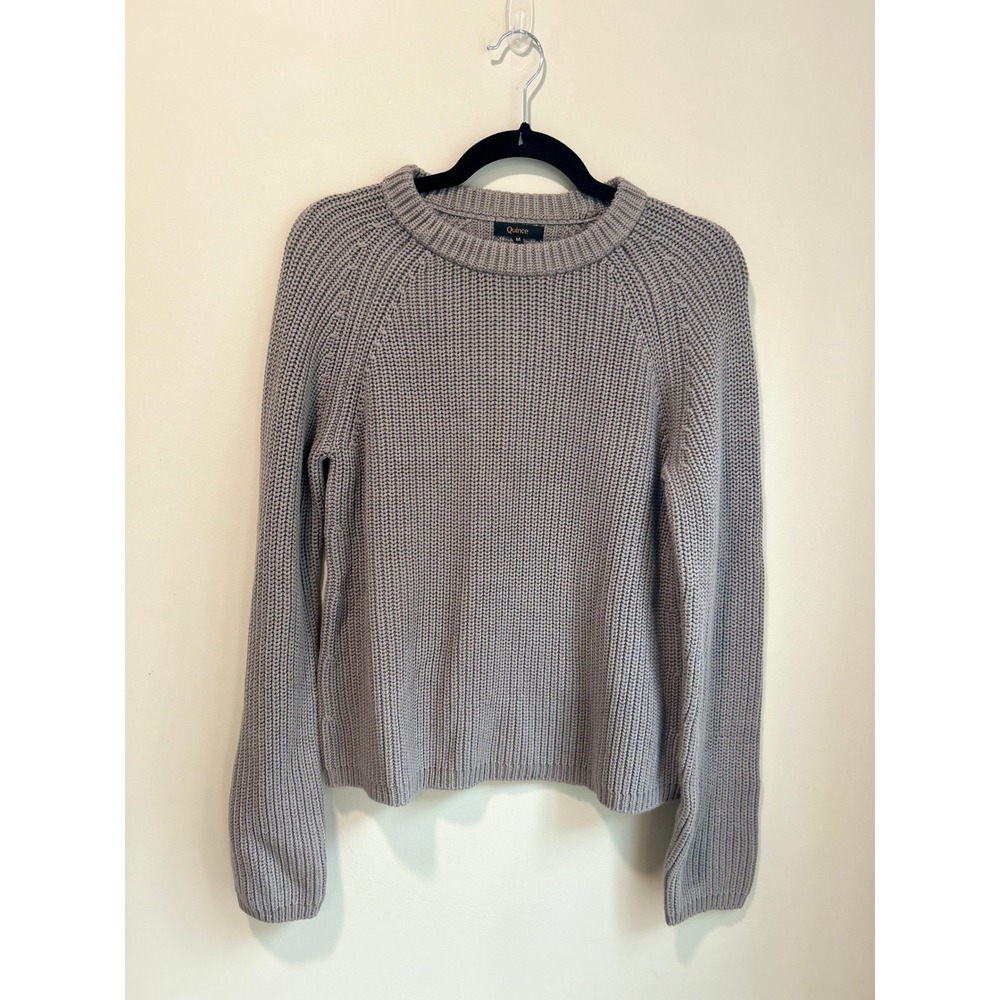 Quince Fisherman Sweater Organic Cotton Knit Taupe Gray Crewneck Size M - Picture 2 of 8